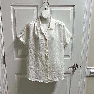 J. Jill White Short Sleeve linen Blouse shirt size large L NWOT 3186